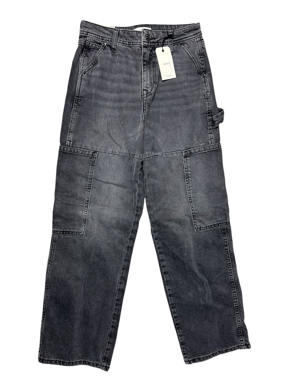 Forever 21 Washed Black Cargo Carpenter Wide Leg Jeans Women’s Size 25